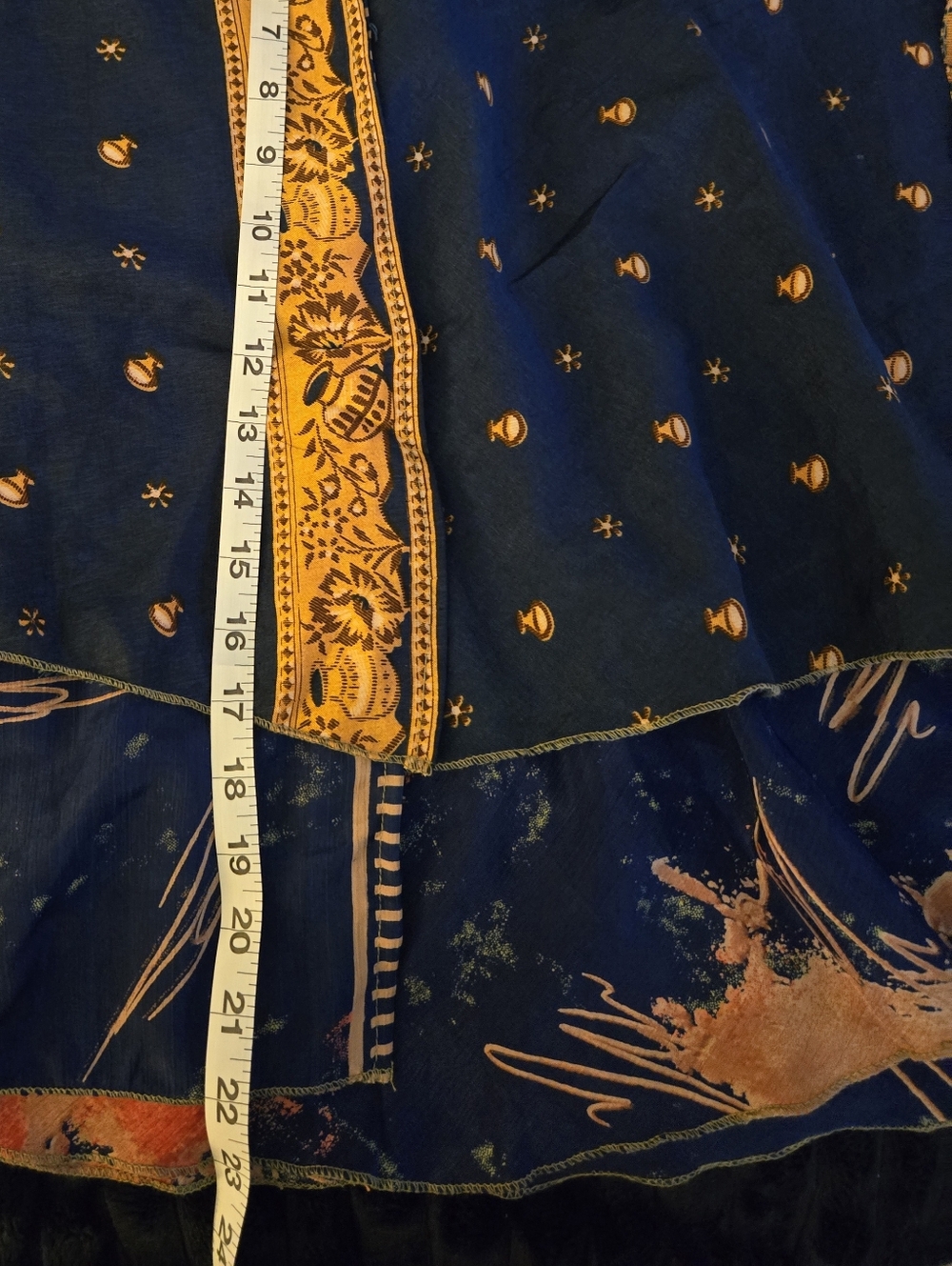 Earthbound Navy & Mustard Print Tie-Waist Wrap Circle Skirt - Picture 4 of 9